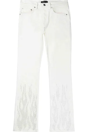 Purple Brand Rhinestone-flame low-rise straight-leg jeans