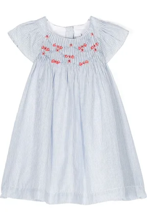 Tartine Et Chocolat Flared floral-embroidered striped dress