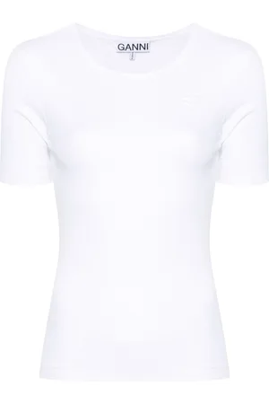 Ganni Logo-embroidered ribbed T-shirt