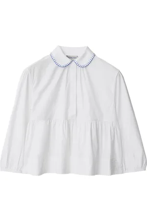 Burberry Contrast-stitched cotton peplum blouse
