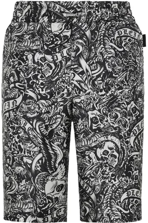 Philipp Plein Tattoo-print silk shorts