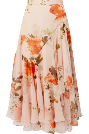 Erdem Floral-print asymmetric silk midi skirt