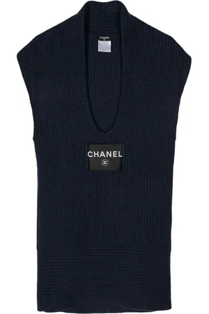 CHANEL 2008 logo-tag ribbed-knit cashmere dress