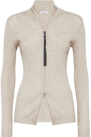 Brunello Cucinelli Cashmere-blend zip-front top