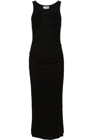 Ganni Logo-embroidered ruched dress