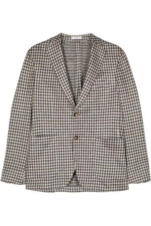 Boglioli Houndstooth-pattern linen blazer