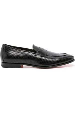 santoni Perforated leather penny loafers