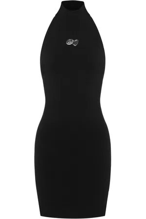 Moschino Appliquéd halterneck ribbed dress