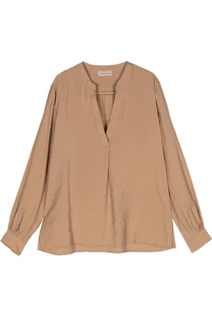 BLANCA Band-collar long-sleeves blouse