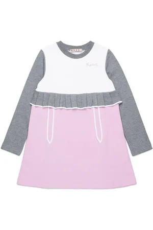 Marni Ruffle detailing long-sleeved patchwork dress
