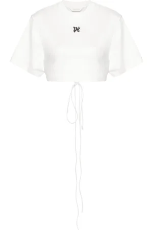 Palm Angels Logo-embroidered cropped T-shirt