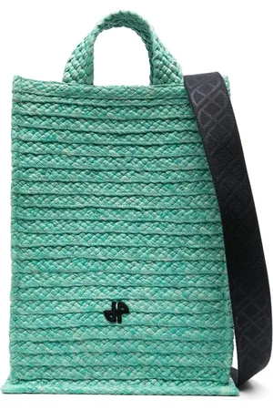 Patou JP-patch raffia tote bag