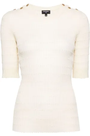 CHANEL Buttoned shoulders wool T-shirt
