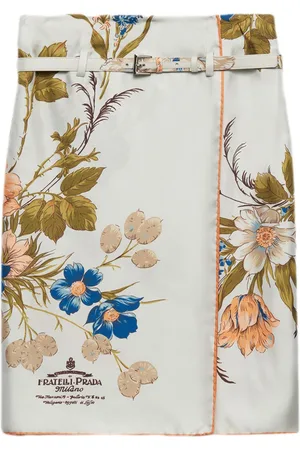 Prada Floral-print silk midi skirt