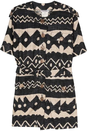 Saint Laurent 1980s geometric-print belted coat