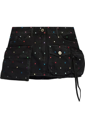The Attico Rhinestone-embellished denim skirt