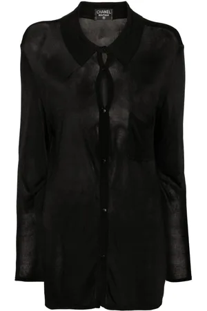 CHANEL 2000s fine-knit semi-sheer shirt