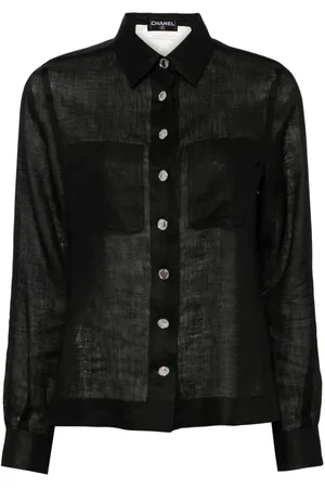 CHANEL 2000s logo buttons semi-sheer shirt