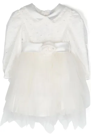 MONNALISA Floral-appliqué tulle dress