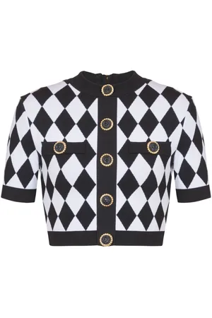 Balmain Diamond-jacquard knitted top