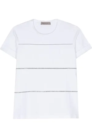 D.EXTERIOR Beaded-stripes jersey T-shirt