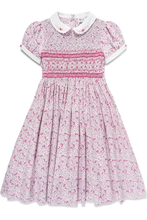 Sarah Louise Smocked floral-print dress