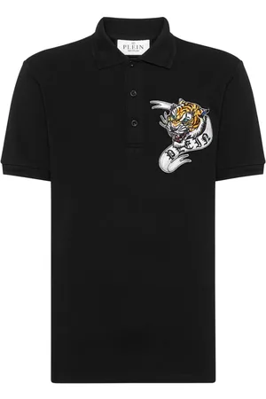 Philipp Plein Tiger-appliqué cotton polo shirt