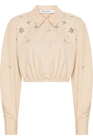 Self-Portrait Crystal-embellished cropped shirt