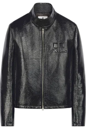 Courrèges Logo-embossed patent biker jacket