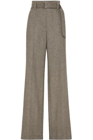 Brunello Cucinelli Herringbone-pattern pressed-crease trousers