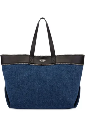 Moschino Zip-trim denim and leather tote bag
