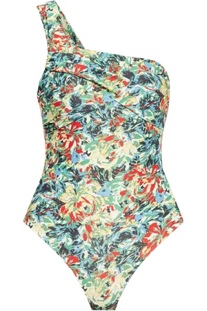 Ganni Floral-print one-shoulder swimsuit