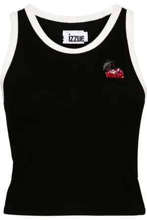 Izzue Logo-embroidered contrasting-trim tank top