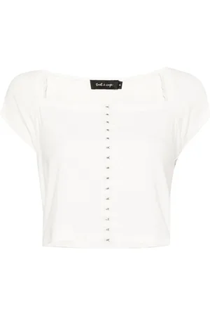 tout a coup Square-neck cap-sleeves crop top