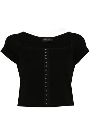 tout a coup Square-neck cap-sleeves crop top