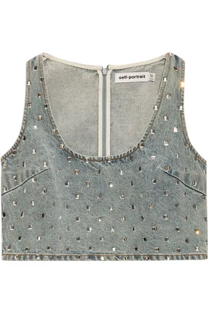 Self-Portrait Rhinestone-embellished denim top