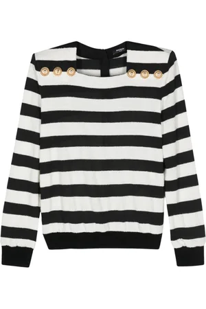 Balmain Embossed-button striped jumper