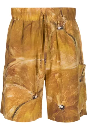 HANDRED Painterly-print silk drawstring shorts