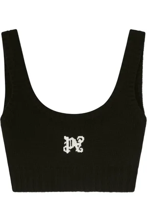 Palm Angels Intarsia knit-logo crop top