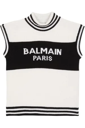Balmain Logo-intarsia knitted top