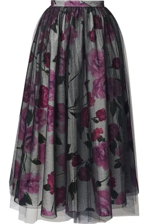 Erdem Tulle-overlay floral-print midi skirt