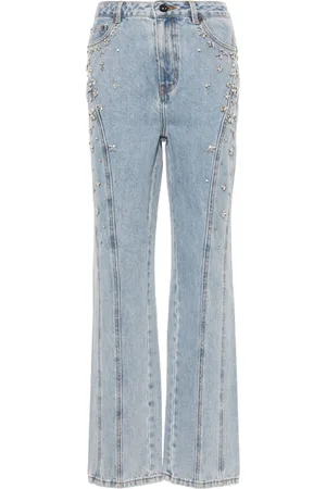 Self-Portrait Gem-embellished straight jeans
