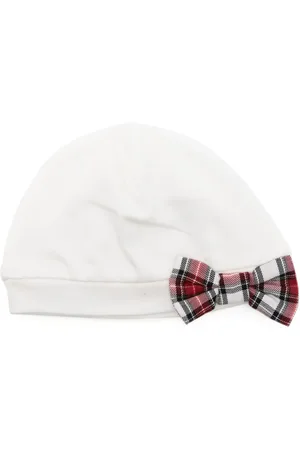 MONNALISA Plaid-bow beanie