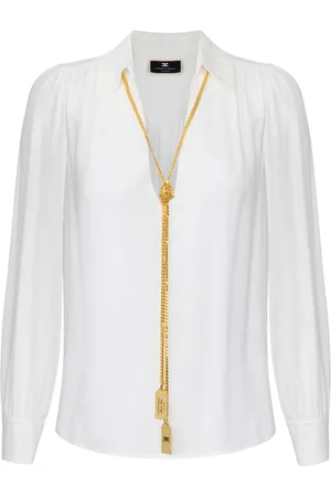 Elisabetta Franchi Necklace-appliqué georgette blouse