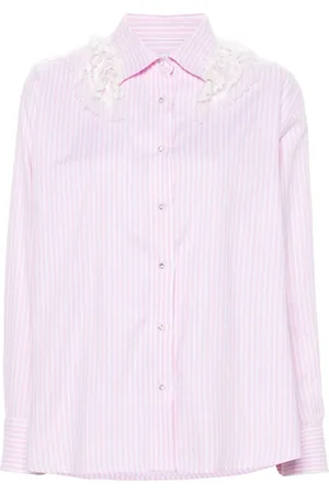 LOULOU Lace-detail striped shirt