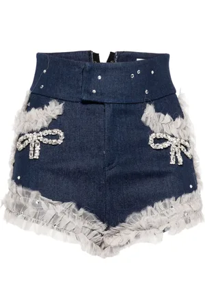 LOULOU Ruffled high-rise denim shorts