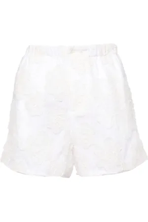 Nº21 Floral-embroidered cotton shorts