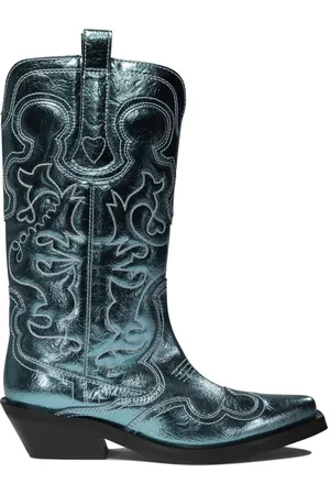 Ganni Embroidered leather western boots