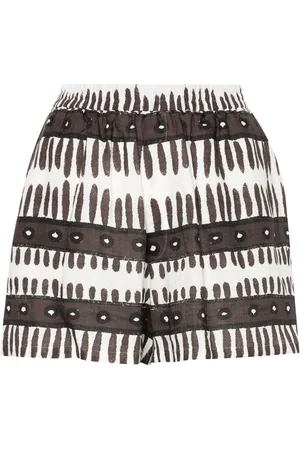 Maison La Plage Abstract-print linen shorts
