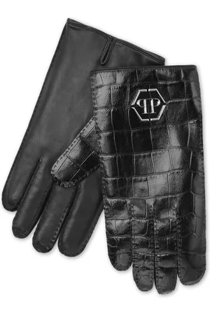 Philipp Plein Crocodille-effect leather gloves